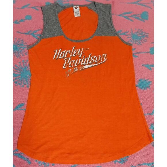 Harley-Davidson Tops - Harley Davidson womens xl motorcycle tank orange moroneys newburgh new york